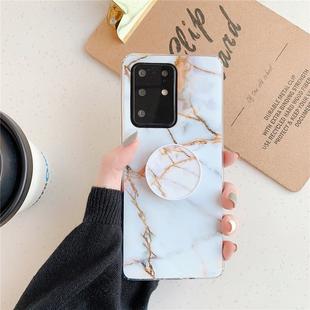 For Huawei P40 TPU Smooth Marble Pattern With Folding Bracket Mobile Phone Cose(Gold A23)