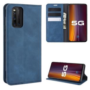 For vivo iQOO 3 5G Retro-skin Business Magnetic Suction Leather Case with Holder & Card Slots & Wallet(Dark Blue)