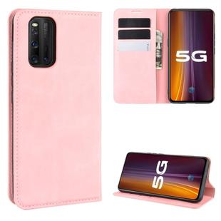 For vivo iQOO 3 5G Retro-skin Business Magnetic Suction Leather Case with Holder & Card Slots & Wallet(Pink)
