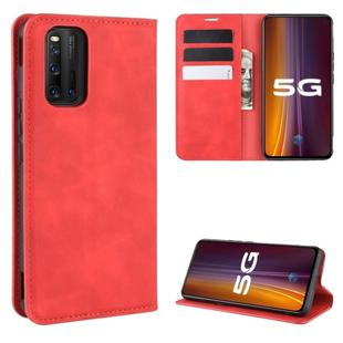 For vivo iQOO 3 5G Retro-skin Business Magnetic Suction Leather Case with Holder & Card Slots & Wallet(Red)