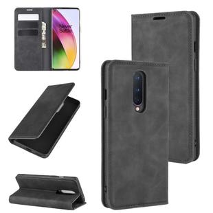 For OnePlus 8 Retro-skin Business Magnetic Suction Leather Case with Holder & Card Slots & Wallet(Black)
