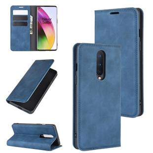 For OnePlus 8 Retro-skin Business Magnetic Suction Leather Case with Holder & Card Slots & Wallet(Dark Blue)