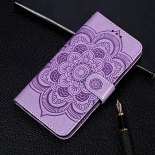 For LG K40S Mandala Embossing Pattern Horizontal Flip Leather Case with Holder & Card Slots & Wallet & Photo Frame & Lanyard(Purple)
