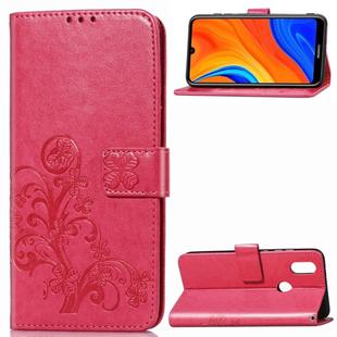 For Huawei Y6s (2019) Four-leaf Clasp Embossed Buckle PU Leather Case with Lanyard & Card Slot & Wallet & Holder(Magenta)