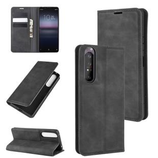 For Sony Xperia 1 II Retro-skin Business Magnetic Suction Leather Case with Holder & Card Slots & Wallet(Black)