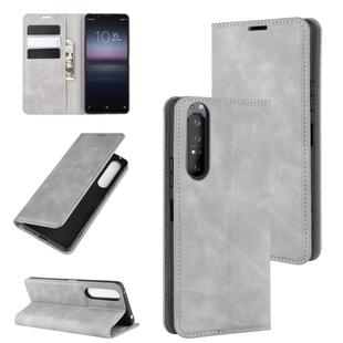 For Sony Xperia 1 II Retro-skin Business Magnetic Suction Leather Case with Holder & Card Slots & Wallet(Grey)