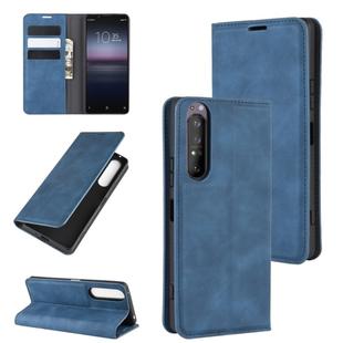 For Sony Xperia 1 II Retro-skin Business Magnetic Suction Leather Case with Holder & Card Slots & Wallet(Dark Blue)