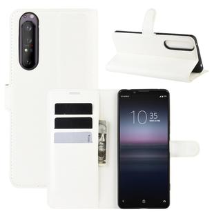 For Sony Xperia 1 II Litchi Texture Horizontal Flip Protective Case with Holder & Card Slots & Wallet(White)