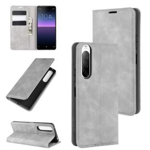 For Sony Xperia 10 II Retro-skin Business Magnetic Suction Leather Case with Holder & Card Slots & Wallet(Grey)