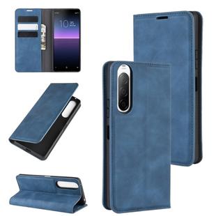 For Sony Xperia 10 II Retro-skin Business Magnetic Suction Leather Case with Holder & Card Slots & Wallet(Dark Blue)
