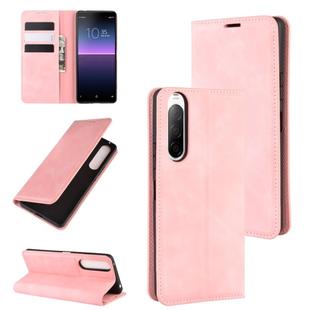 For Sony Xperia 10 II Retro-skin Business Magnetic Suction Leather Case with Holder & Card Slots & Wallet(Pink)