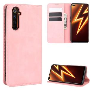 For OPPO Realme 6 Pro Retro-skin Business Magnetic Suction Leather Case with Holder & Card Slots & Wallet(Pink)