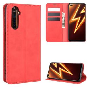 For OPPO Realme 6 Pro Retro-skin Business Magnetic Suction Leather Case with Holder & Card Slots & Wallet(Red)