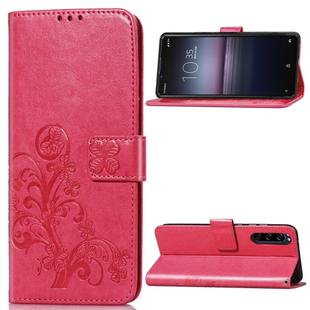 For Sony Xperia 1 II Four-leaf Clasp Embossed Buckle PU Leather Case with Lanyard & Card Slot & Wallet & Holder(Magenta)