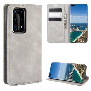 For Huawei P40 Pro+ Retro-skin Business Magnetic Suction Leather Case with Holder & Card Slots & Wallet(Grey)