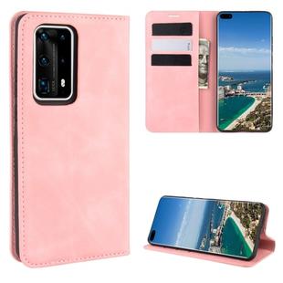 For Huawei P40 Pro+ Retro-skin Business Magnetic Suction Leather Case with Holder & Card Slots & Wallet(Pink)