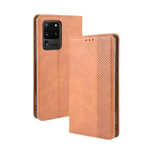 For Galaxy S20 Ultra/S20 Ultra 5G Magnetic Buckle Retro Crazy Horse Texture Horizontal Flip Leather Case  , with Holder & Card Slots & Photo Frame(Brown)
