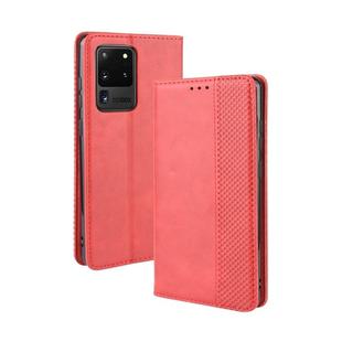 For Galaxy S20 Ultra/S20 Ultra 5G Magnetic Buckle Retro Crazy Horse Texture Horizontal Flip Leather Case  , with Holder & Card Slots & Photo Frame(Red)