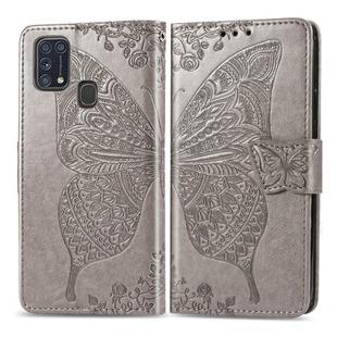 For Galaxy M31 Butterfly Love Flower Embossed Horizontal Flip Leather Case with Bracket / Card Slot / Wallet / Lanyard(Gray)