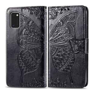 For Galaxy A41 Butterfly Love Flower Embossed Horizontal Flip Leather Case with Bracket / Card Slot / Wallet / Lanyard(Black)