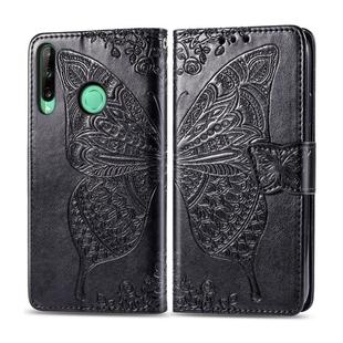 For Huawei Y7P Butterfly Love Flower Embossed Horizontal Flip Leather Case with Bracket / Card Slot / Wallet / Lanyard(Black)