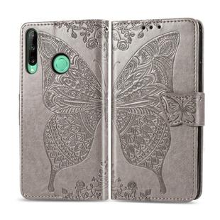 For Huawei Y7P Butterfly Love Flower Embossed Horizontal Flip Leather Case with Bracket / Card Slot / Wallet / Lanyard(Gray)