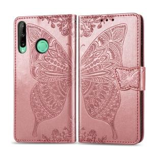 For Huawei Y7P Butterfly Love Flower Embossed Horizontal Flip Leather Case with Bracket / Card Slot / Wallet / Lanyard(Rose Gold)