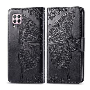 For Huawei P40 Lite/Nova 7i/Nova 6SE Butterfly Love Flower Embossed Horizontal Flip Leather Case with Bracket / Card Slot / Wallet / Lanyard(Black)