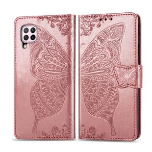 For Huawei P40 Lite/Nova 7i/Nova 6SE Butterfly Love Flower Embossed Horizontal Flip Leather Case with Bracket / Card Slot / Wallet / Lanyard(Rose Gold)