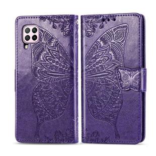 For Huawei P40 Lite/Nova 7i/Nova 6SE Butterfly Love Flower Embossed Horizontal Flip Leather Case with Bracket / Card Slot / Wallet / Lanyard(Dark Purple)