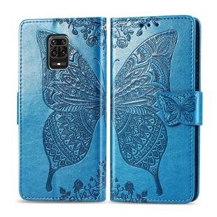 For Xiaomi Redmi Note 9S/Note 9 Pro/Note 9 Pro Max Butterfly Love Flower Embossed Horizontal Flip Leather Case with Bracket / Card Slot / Wallet / Lanyard(Blue)