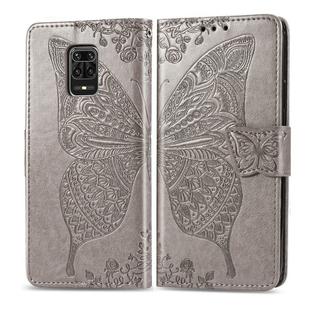 For Xiaomi Redmi Note 9S/Note 9 Pro/Note 9 Pro Max Butterfly Love Flower Embossed Horizontal Flip Leather Case with Bracket / Card Slot / Wallet / Lanyard(Gray)