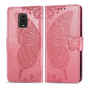 For Xiaomi Redmi Note 9S/Note 9 Pro/Note 9 Pro Max Butterfly Love Flower Embossed Horizontal Flip Leather Case with Bracket / Card Slot / Wallet / Lanyard(Pink)