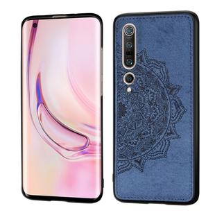 For Xiaomi 10/10 Pro Mandala Embossed Cloth Cover PC + TPU Mobile Phone Case with Magnetic Function and Hand Strap(Blue)