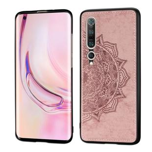 For Xiaomi 10/10 Pro Mandala Embossed Cloth Cover PC + TPU Mobile Phone Case with Magnetic Function and Hand Strap(Rose Gold)