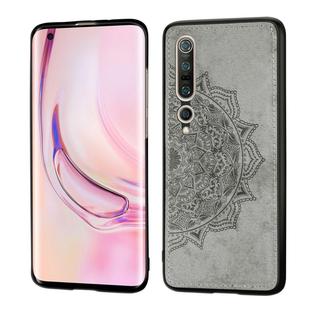 For Xiaomi 10/10 Pro Mandala Embossed Cloth Cover PC + TPU Mobile Phone Case with Magnetic Function and Hand Strap(Gray)