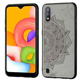 For Galaxy A01  Mandala Embossed Cloth Cover PC + TPU Mobile Phone Case with Magnetic Function and Hand Strap(Gray)