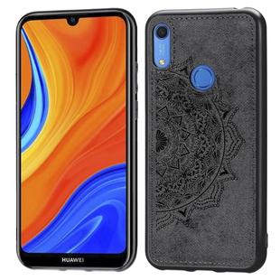 For Huawei Y6s (2019)  Mandala Embossed Cloth Cover PC + TPU Mobile Phone Case with Magnetic Function and Hand Strap(Black)