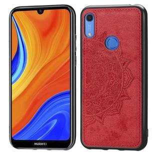 For Huawei Y6s (2019)  Mandala Embossed Cloth Cover PC + TPU Mobile Phone Case with Magnetic Function and Hand Strap(Red)