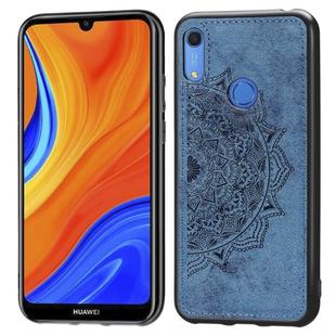 For Huawei Y6s (2019)  Mandala Embossed Cloth Cover PC + TPU Mobile Phone Case with Magnetic Function and Hand Strap(Blue)