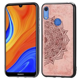 For Huawei Y6s (2019)  Mandala Embossed Cloth Cover PC + TPU Mobile Phone Case with Magnetic Function and Hand Strap(Rose Gold)