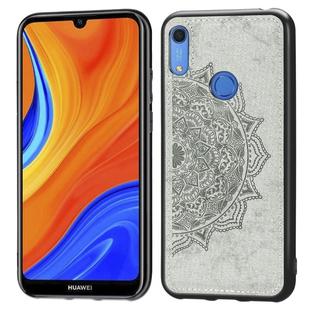 For Huawei Y6s (2019)  Mandala Embossed Cloth Cover PC + TPU Mobile Phone Case with Magnetic Function and Hand Strap(Gray)
