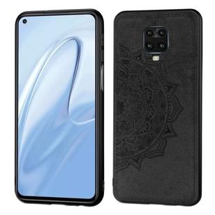 For Xiaomi Redmi Note 9S/Note 9 Pro/Note 9 Pro  Mandala Embossed Cloth Cover PC + TPU Mobile Phone Case with Magnetic Function and Hand Strap(Black)