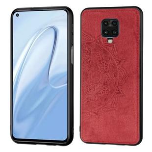For Xiaomi Redmi Note 9S/Note 9 Pro/Note 9 Pro  Mandala Embossed Cloth Cover PC + TPU Mobile Phone Case with Magnetic Function and Hand Strap(Red)