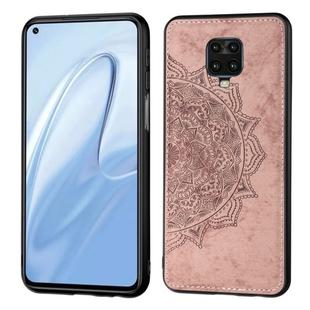 For Xiaomi Redmi Note 9S/Note 9 Pro/Note 9 Pro  Mandala Embossed Cloth Cover PC + TPU Mobile Phone Case with Magnetic Function and Hand Strap(Rose Gold)