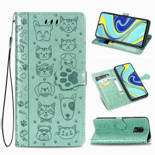 For Xiaomi Redmi Note 9S/Note 9 Pro/Note 9 Pro Cute Cat and Dog Embossed Horizontal Flip Leather Case with Bracket / Card Slot / Wallet / Lanyard(Green)