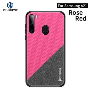 For Galaxy A21 PINWUYO Rong Series  Shockproof PC + TPU+ Chemical Fiber Cloth Protective Cover(Red)