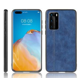 For Huawei P40 Pro Shockproof Sewing Cow Pattern Skin PC + PU + TPU Case(Blue)
