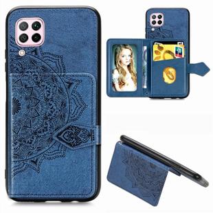 For Huawei P40 Lite/Nova 7i/Nova 6se Mandala Embossed Magnetic Cloth PU + TPU + PC Case with Holder & Card Slots & Wallet & Photo Frame & Strap(Blue)