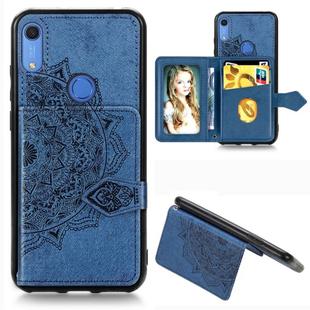 For Huawei Y6s (2019) Mandala Embossed Magnetic Cloth PU + TPU + PC Case with Holder & Card Slots & Wallet & Photo Frame & Strap(Blue)